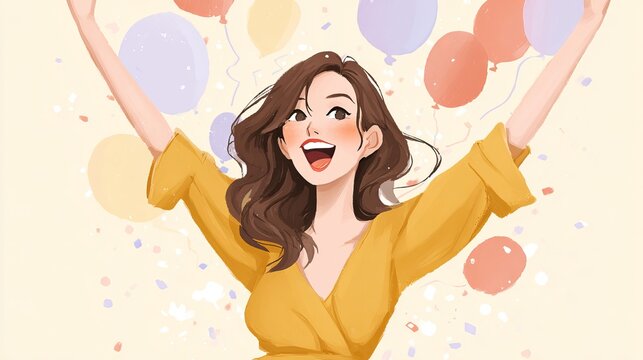 Happy woman celebrating anniversary with joy and excitement