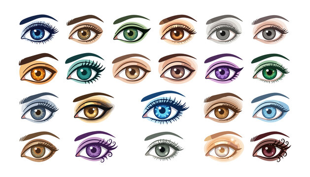 Eyes Collection, Diverse Eye Colors and Shapes, Vector Illustration. Beauty, Fashion, Makeup Design, Cosmetic Concept.