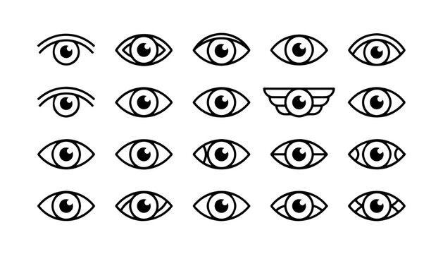 Eyes Set, Modern Geometric Eye Icons, Minimalist Line Art Design. Abstract Eye Illustrations, Vector Graphic Elements