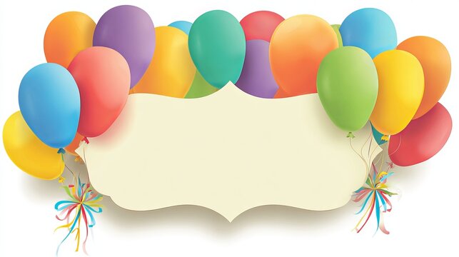 Colorful birthday balloons with blank sign for celebration design