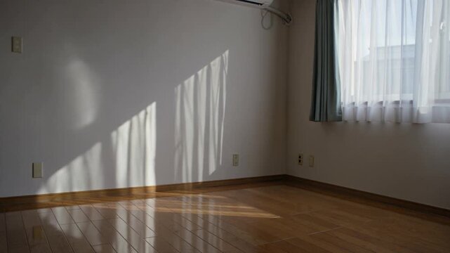 Soft Morning Sunlight Through Curtains in an Empty Room