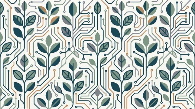 Modular Botanical Circuit Seamless Vector Pattern