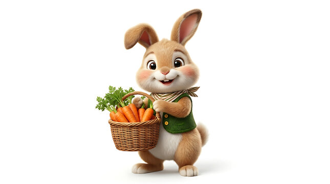 Cartoon bunny holding a basket of carrots