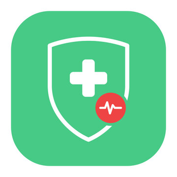 Isolated Health Shield Icon with Heartbeat Line