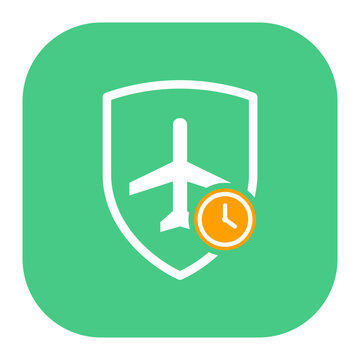 Airplane Shield Clock Travel Schedule Flat Vector Icon