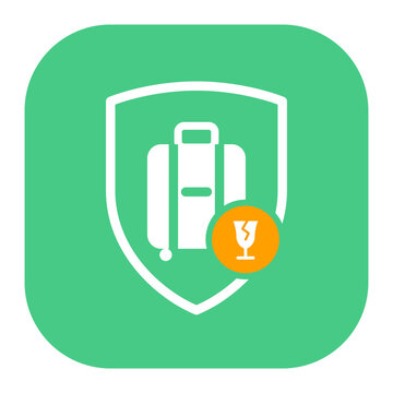 Suitcase Fragile Protection Shield Flat Vector Icon