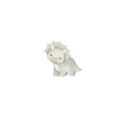 Cute watercolor triceratops dinosaur clipart. Little baby dino isolated graphic element. © Tetiana Kravchenko