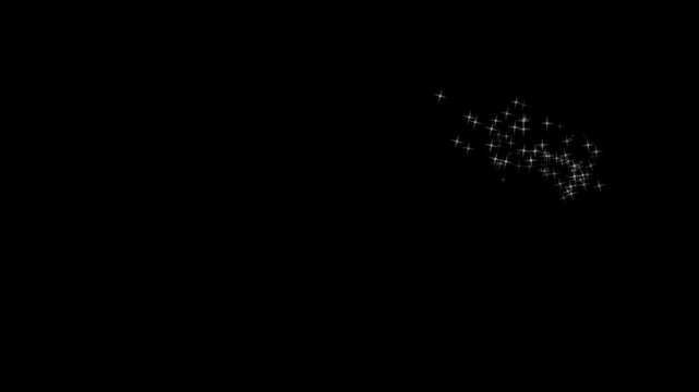 Luxury white glitter sparkle stars animation, magical fairy dust line trail, glowing bokeh particles burst, twinkling shimmer effect, fantasy transition on black screen background. 4k