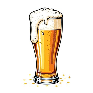 Vector illustration of a cold glass of beer with foam for pub menu and bar advertising