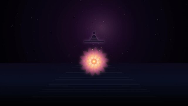 Zen meditation background, with glowing lotus, flower and silhouette, of person in, deep spiritual peace