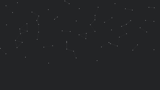 Minimalist constellation animation on black background, geometric star map motion graphics, abstract night sky celestial pattern