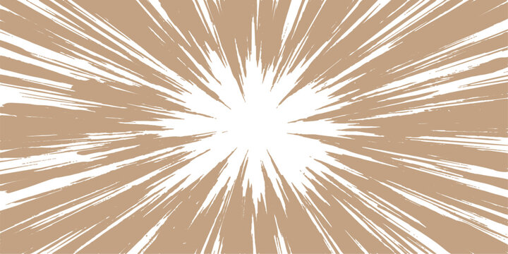 Energetic abstract burst with radial lines in warm beige and bright white for dynamic backgrounds