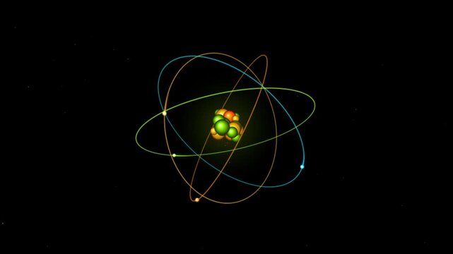 3 d atomic structure animation with orbiting electrons and nucleus for scientific research and education