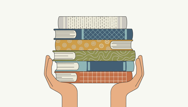 Two hands holding a stack of books representing the importance of education learning wisdom and support for knowledge and intellectual growth.