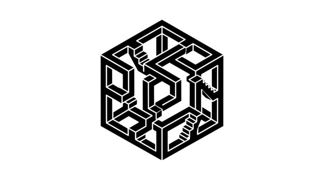 Isometric impossible staircase cube optical illusion on white background
