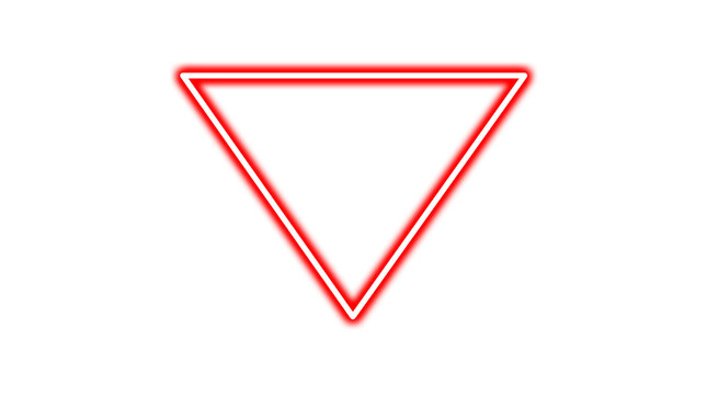 Glowing red triangle neon light shape isolated on transparent background