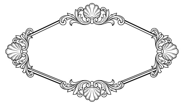 Ornate oval frame with baroque scrolls and shells isolated