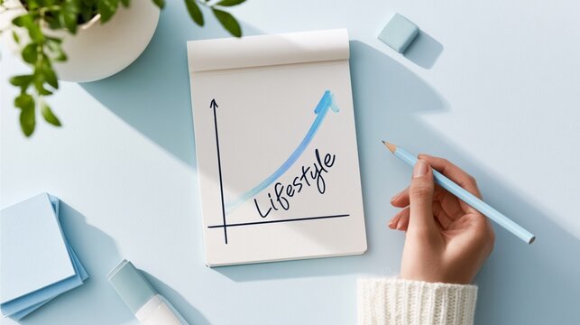 Minimal Blue Flat Lay Showing Lifestyle Growth Planning and Success Concept