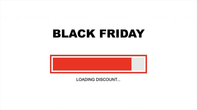 Black friday sale promotion video with animated loading bar and discount text display minimalist featuring a red progress and against a clean white