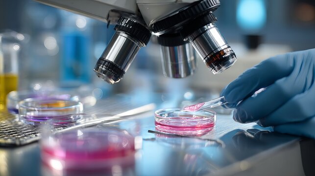 Laboratory technician performing microscopic bacteriological examination