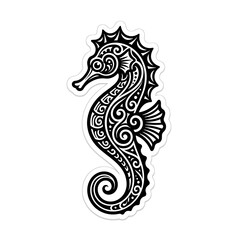 Obraz premium Seahorse Tattoo Art: An intricately designed seahorse, rendered in bold black and white tribal patterns, evokes the mystery and beauty of the ocean.