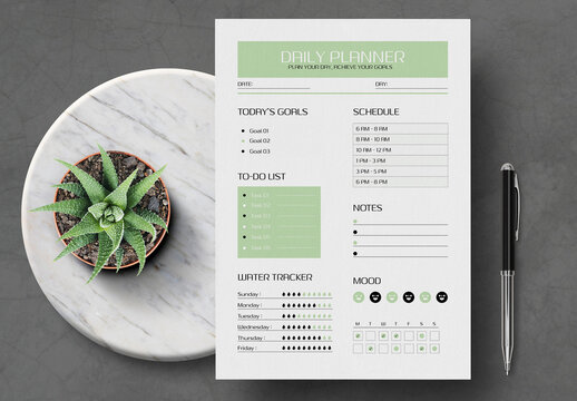 Daily Planner Design with Schedule, Checklist and Goal Setting