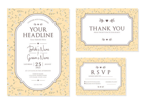 Soft Yellow Daisy Floral Wedding Invitation Suite Vector Template