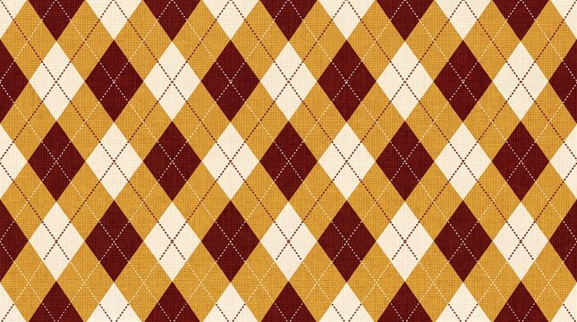 Classic maroon and gold argyle seamless pattern with fabric texture