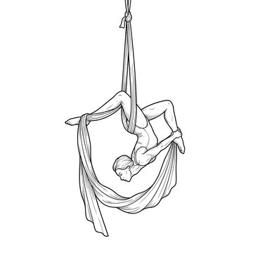 Woman doing aerial silk acrobatics for circus fitness blogs and websites