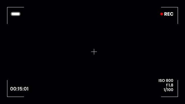 Camcorder recording screen display with center crosshair and battery indicator on black background
