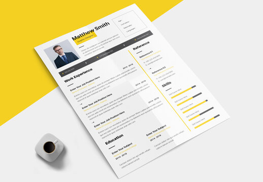 Professional Resume Layout With Yellow Accent