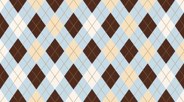Classic brown and light blue argyle seamless pattern background
