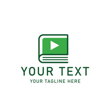 Green video book icon, educational media logo template, online course emblem, play button symbol