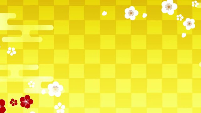 Gold checkered pattern with plum blossoms 4K