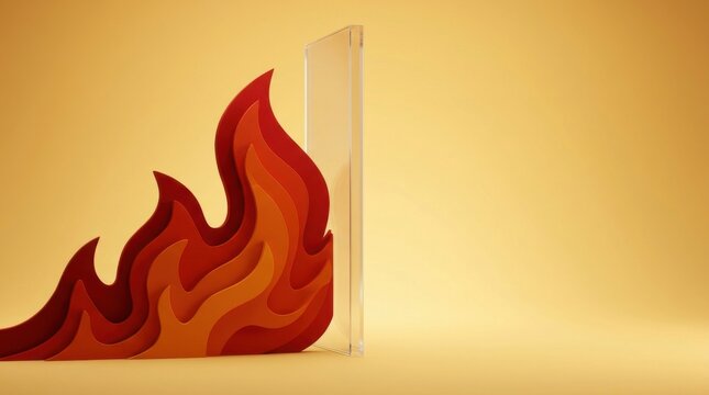 Stylized Fire Flames Beside Transparent Barrier on Warm Background