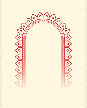 Durga Puja Traditional Red Ornamental Arch Frame on Beige Background