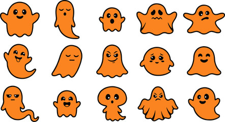 Fototapeta premium A collection of cute orange ghost characters designed for fun halloween decorations and festive holiday party invitations