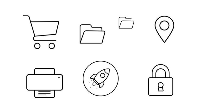 Minimal Technology Icon Set Animation with Clean Outline Symbols for Digital Solutions, 4K Stock Video Clips
