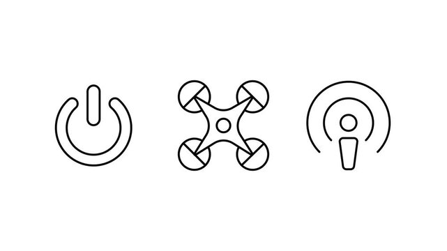 Minimal Power Button, Drone and People Outline Icon Set Animation, Clean Technology 4K Stock Video Loop HD 4K