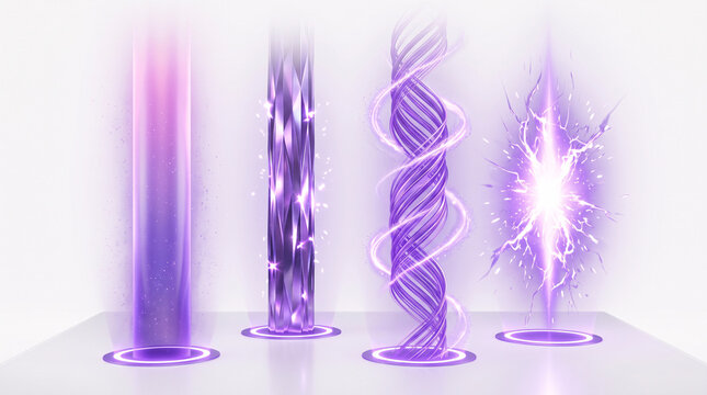 Portails d&rsquo;&eacute;nergie violette futuristes en illustration 3D