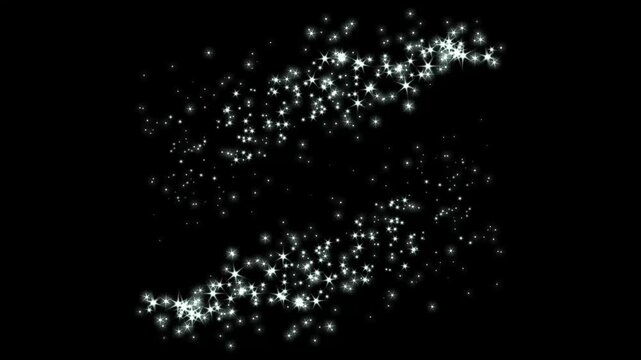 4k twinkling magic dust animation, luxury white glitter sparkling star trail animation on black screen, fantasy light motion background, glitter shooting star trail for christmas background. 4k.