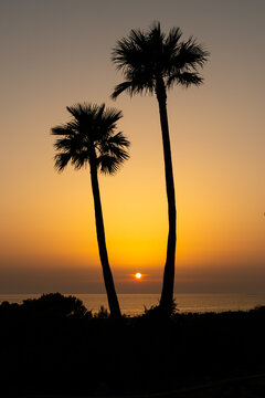 sunset on La Barrosa beach in Sancti Petri, Cadiz, Spain
