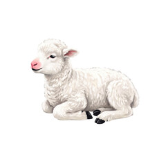 Fototapeta premium White cute lamb resting side view digital animal illustration