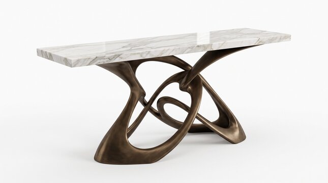 Modern console table with marble top and sculptural bronze base