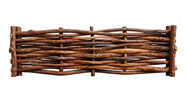 Brown woven wood fence section for rustic garden boundary