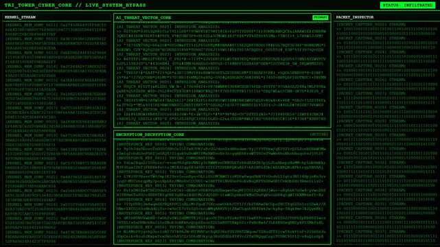 Tri Tower Cyber Core Live System Bypass Hacker Screen Animation.