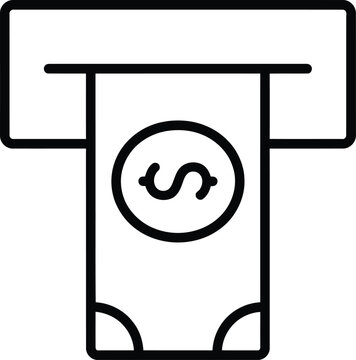 Atm machine cash dispenser slot icon showing dollar banknote withdrawal transaction with withdrawal