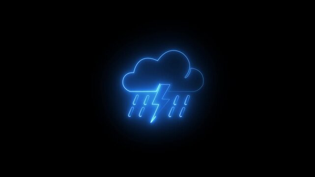 Animated cloud smart information network glowing line blue icon with hi-tech digital data connection system, Alpha channel, transparent background. 4K resolution