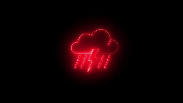 Animated cloud smart information network glowing line red icon with hi-tech digital data connection system, Alpha channel, transparent background. 4K resolution