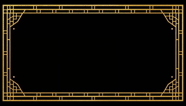 Art Deco gold frame border on black background for luxury invitation or elegant design.